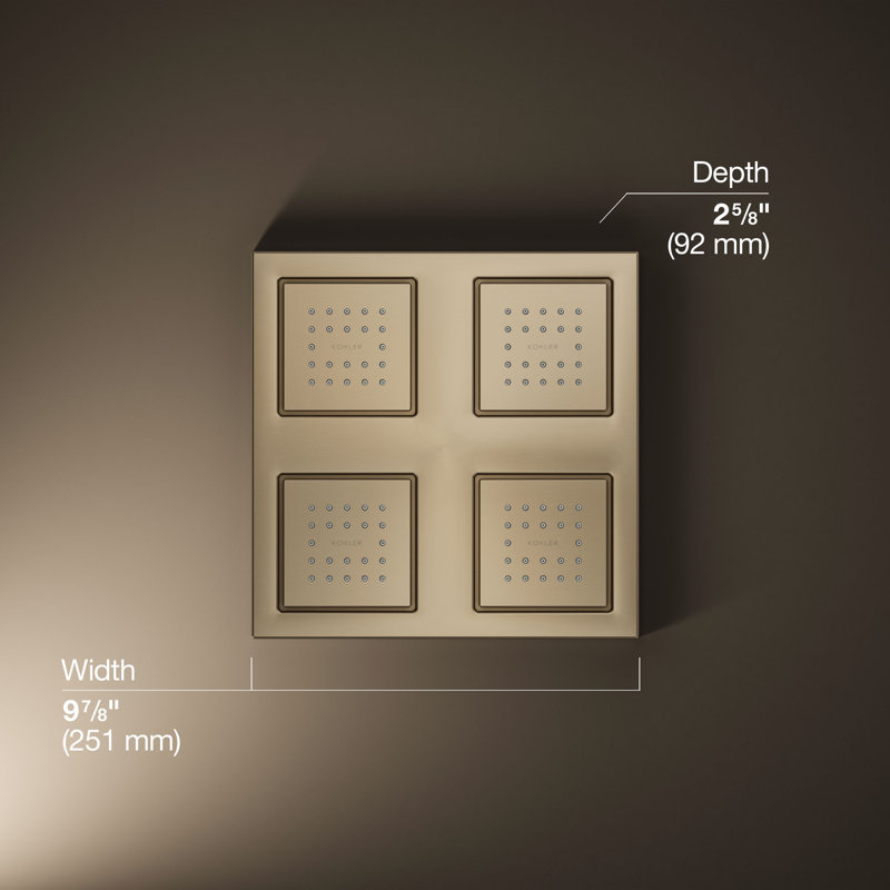 WaterTile Rain Overhead Showering Panel with 4 22-Nozzle Sprayheads, Vibrant Brushed Bronze