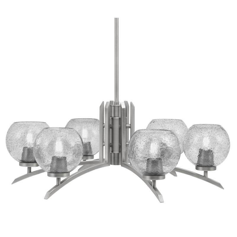 Lustre à 6 lumières kurve illustré en finition graphite avec verre à bulles de 5,75 po, Fumée