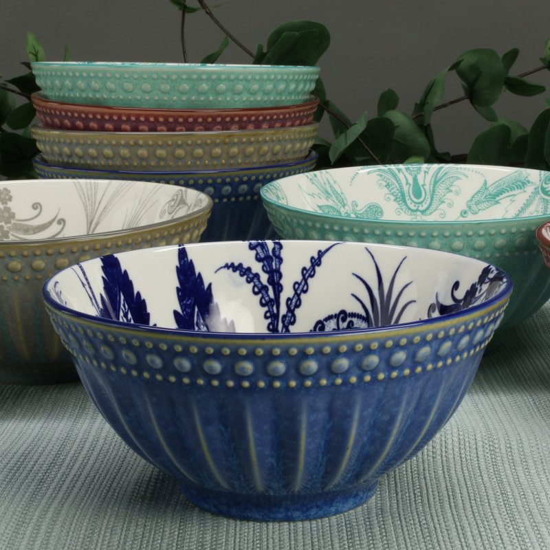 Assorted Color Ceramic 6" Soup and Dessert Bowls Set of 8