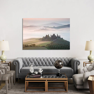 Misty Sunrise Over Farmhouse, Tuscany, Italy by Matteo Colombo - Wrapped Canvas Print
