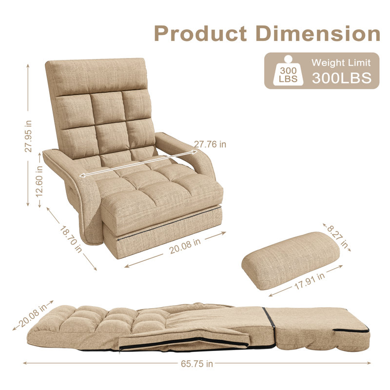 Adjustable Reclining Erogonomic Floor Game Chair With Meditation Armrest, Beige