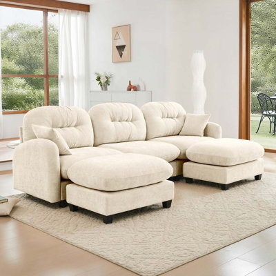 Canapé modulaire en chenille 3 places avec 2 coussins et 2 repose-pieds