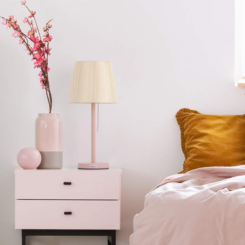 Metal Table Lamp, Pink, Beige