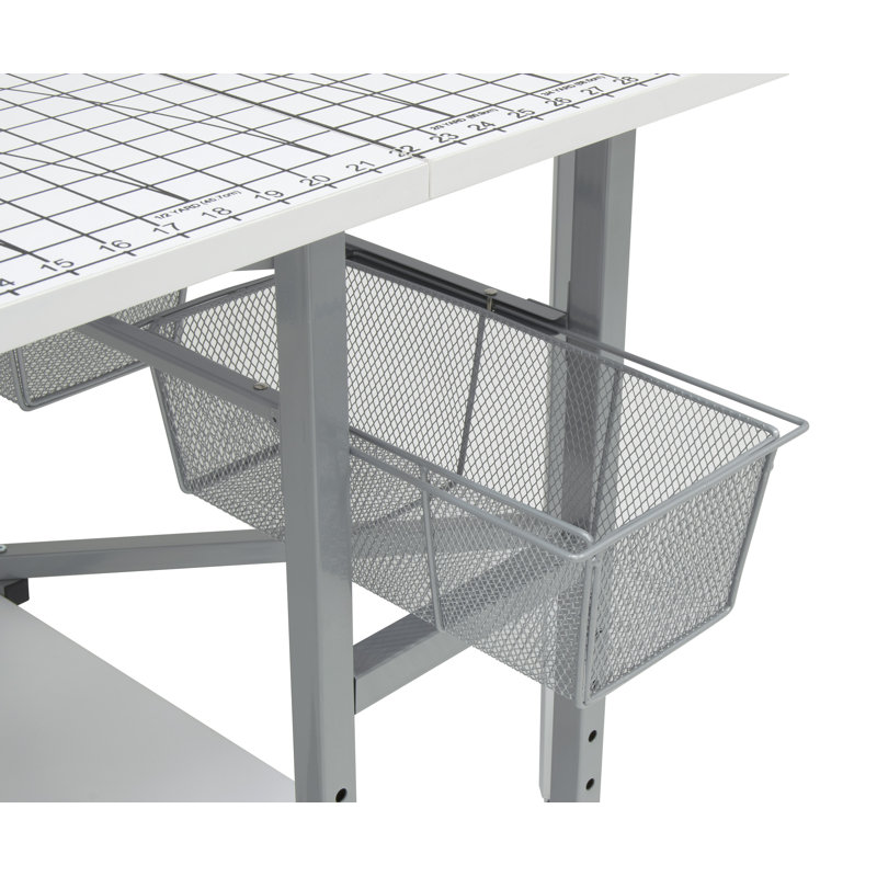 Adjustable Silver and White Folding Cutting Table with Grid Top