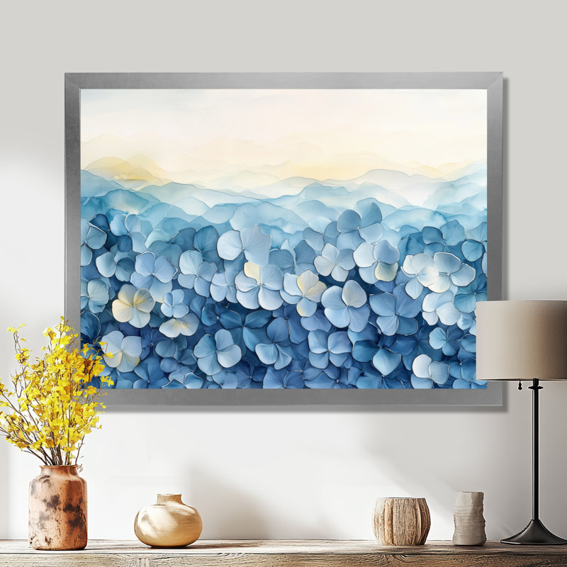 «Abstract Hydrangea Horizon Of Simplicity IV», art mural sur toile, Impression d'un seul cadre photo, Argent argent