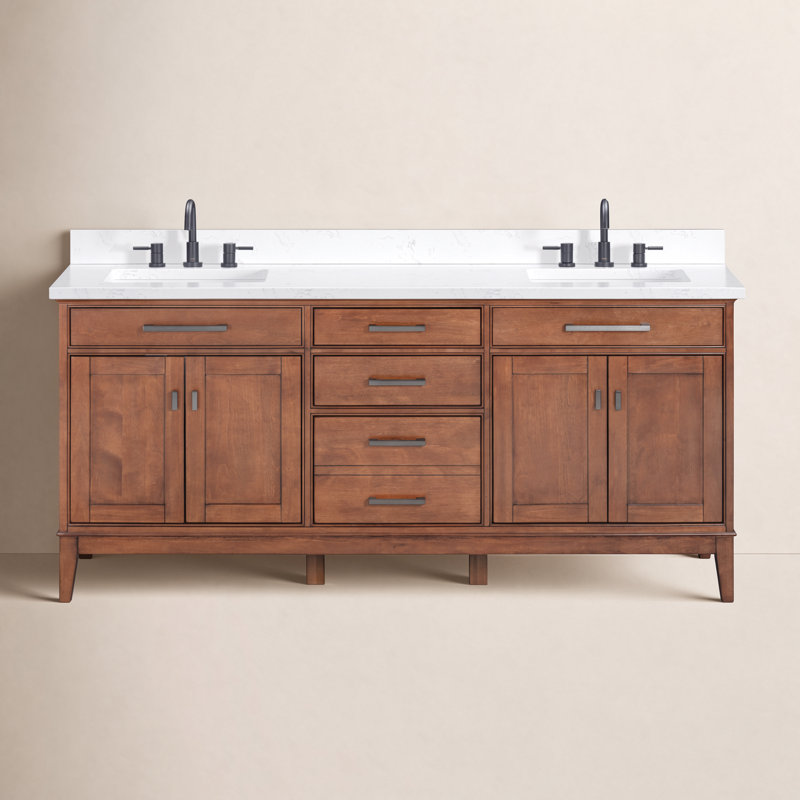 Madison 72" Double Bathroom Vanity Set, Tobacco, Cala White