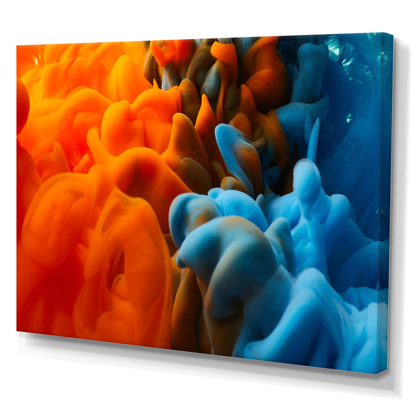 Encre orange et bleue fluide, reproduction sur toile flottante, H 8 po x l 12 po x P 1 po, Toile tendue