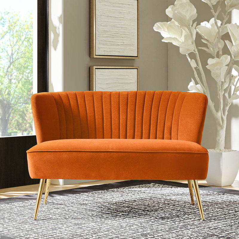 Causeuse sans accoudoirs en velours de 47 po Euclid, Orange