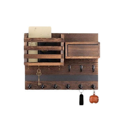 Wood Wall Organizer with Wall Baskets