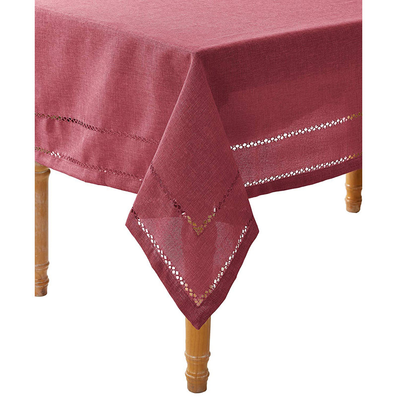 Shoreview Embroidered Vintage Tablecloth, 68 L" X 120 W", Cranberry