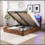 Base de lit avec rangement relevable, base de lit avec tête de lit bibliothèque et lumières DEL, cadre de lit plateforme en bois avec station de charge, aucune boîte à ressorts nécessaire-695770104