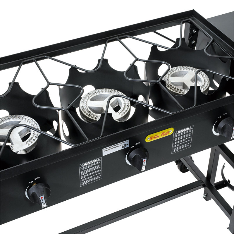 Barton 3-Burner Outdoor Propane Stove Station with Foldable Side Tables & Caster Wheels