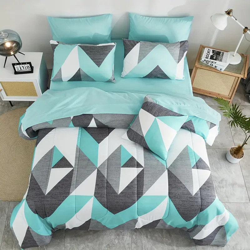 Housse de couette en duvet à motif géométrique vert et vert, Housse de couette simple + 1 taie d'oreiller