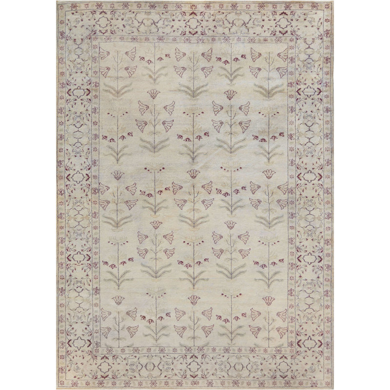 Tapis beige / gris en laine noué à la main