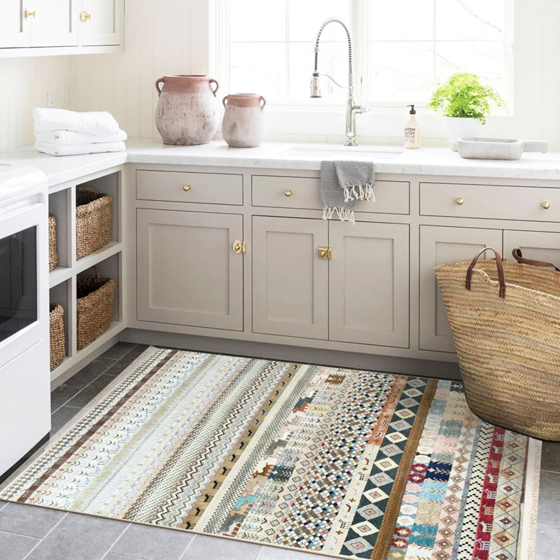 Barcelona Collection Light-Toned Multi-Colored Mixed Motif Patterned Vintage Decorative Rug, Rectangle 3'11.24" x 5'10.87"