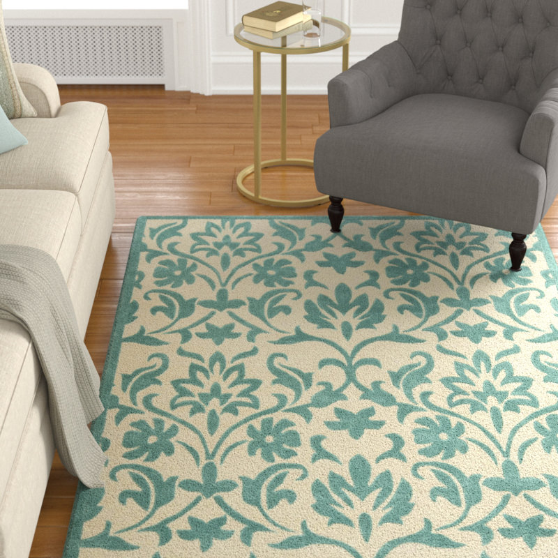 Modern Art Hand Tufted Performance Floral Rug, Rectangle 4' x 6'