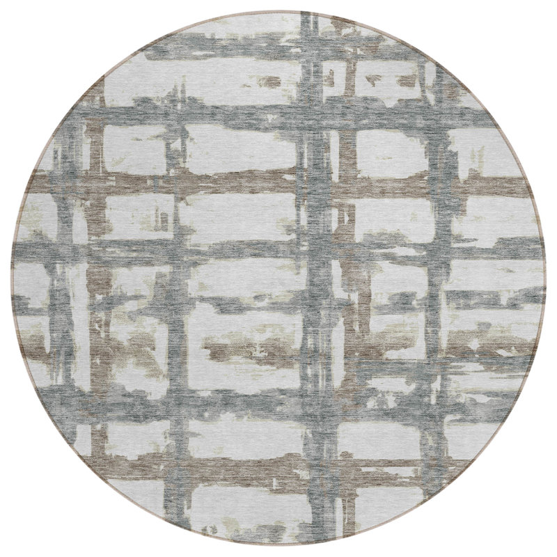 Mahaney Washable Striped Indoor / Outdoor Rug, Round 8'