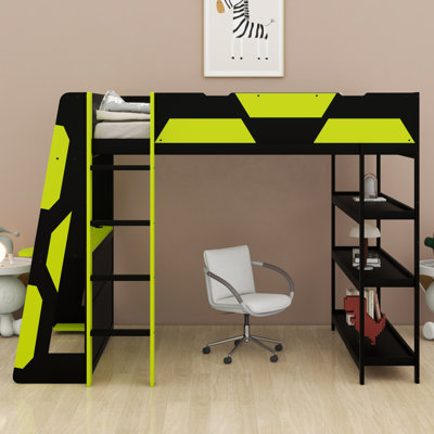 Kids & Teens Gaming Loft Bed with Desk, Shelves & LED Lights