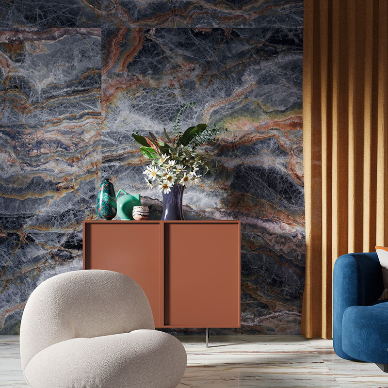 Celestia Onyx 24x48 Polished Porcelain Tile, Blue