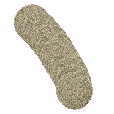 Woven Round Paper 2-Tone Placemat Green & Beige - Set Of 12