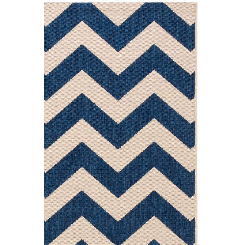 Arneshia Chevron Navy/Beige Indoor / Outdoor Area Indoor/Outdoor Area Rug, Rectangle 2' x 3'7"