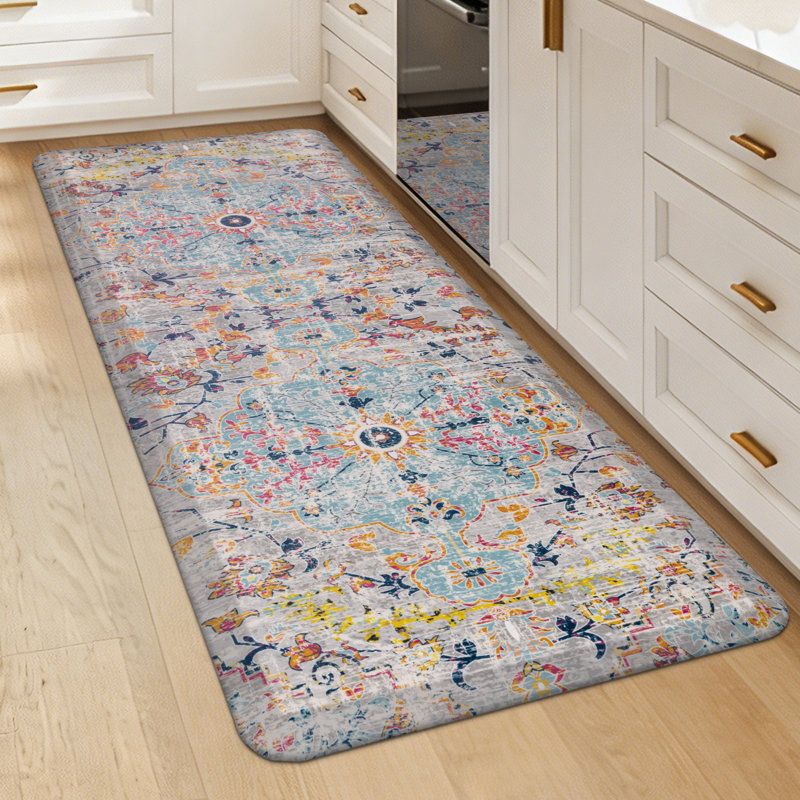 Tapis de cuisine antidérapant, Runner 22"Wx54"Lx0.79"H, Orange/Blue/Grey
