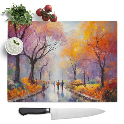 Central Park Impressionism  Glass Chopping Board
