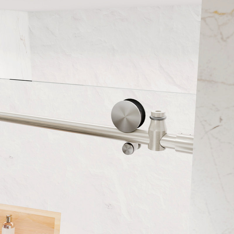Porte de douche sans cadre, porte de douche coulissante pour salle de bain, Nickel brossé