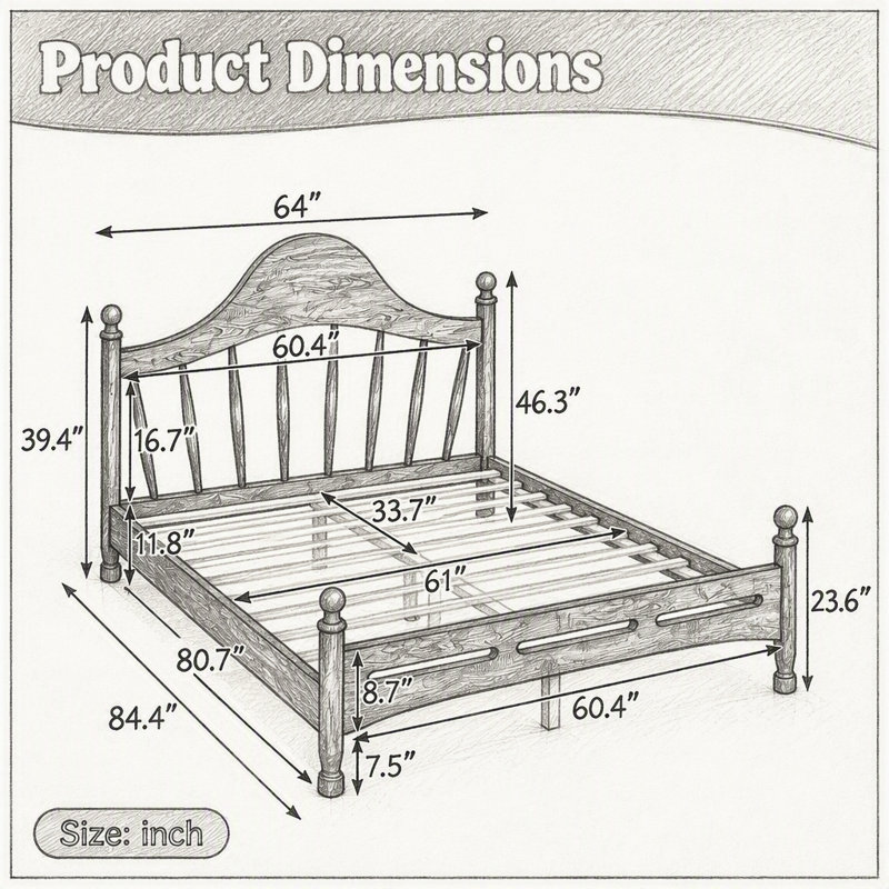 Lit plateforme avec tête de lit chic, cadre de lit en bois massif avec support à lattes, aucun sommier tapissier requis et conception basse à terre