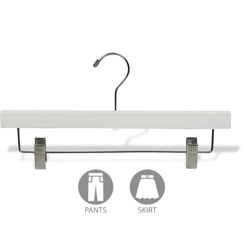 Wood Non-Slip Hangers With Clips for Skirt/Pants, White/Chrome