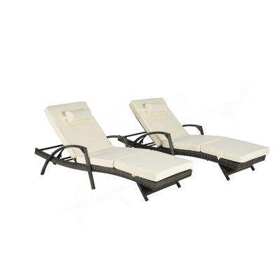 Ensemble de 2 chaises longues d'extérieur en osier avec coussins, chaise longue inclinable en osier