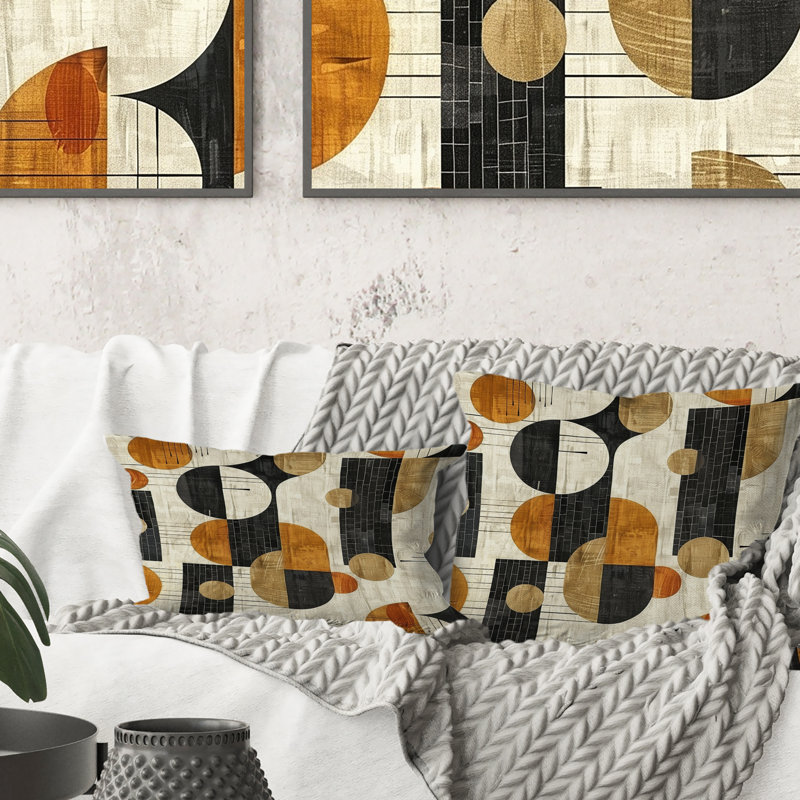 Coussin décoratif orange Mid-Century géométrique orange III, H 18 po x l 18 po