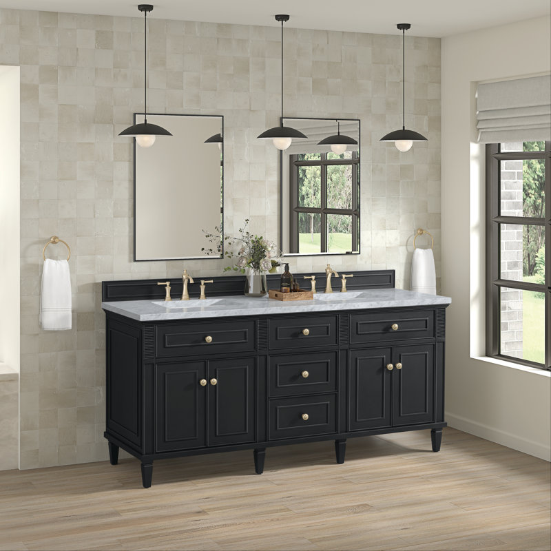 Lorelai 72'' W Double Vanity, Black Onyx, Carrara White, 8" Widespread