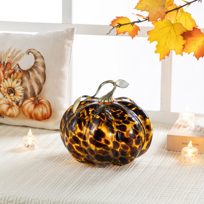 9.5"D Amber Dots Glass Pumpkin