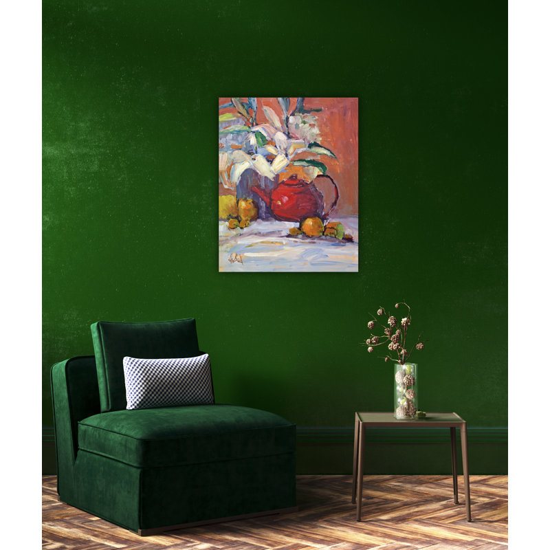 Red Tea Pot By John Beard - Framed Gallery Wrapped Canvas Print, 26" H x 22" W x 3" D, Wrapped Canvas