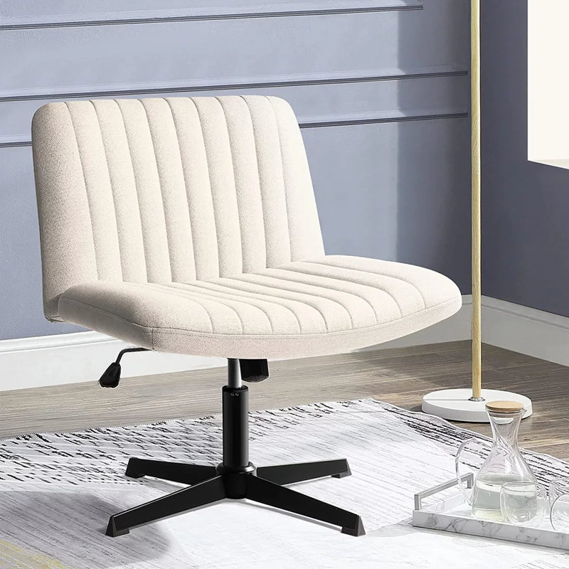 Criss Cross Chair,Comfy Cross Legged Office Desk Chair No Wheels,Modern Fabric Swivel Adjustable Height Mid Back Wide Seat for Home Office Computer
