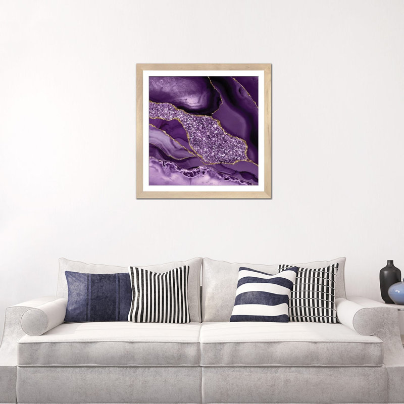 Agate Glitter Ocean Texture III, 24" H x 24" W x 1" D, White, Natural Wood Open Corner Framed Paper