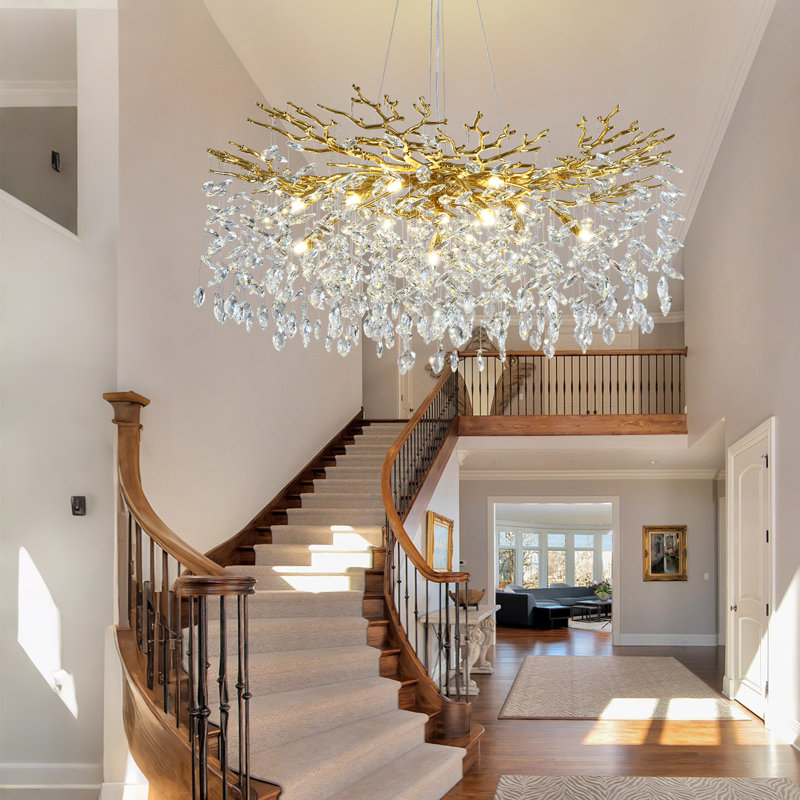 Dimmable Modern Tree Branch Crystal Chandelier For Dining Room, Gold, 19.68" H x 39.3" W x 39.3" D