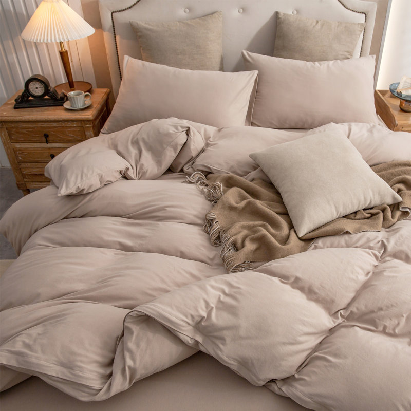 Ensemble de housse de couette en coton jersey, Housse de couette très grand + 2 très grandes ta, Violet, gris