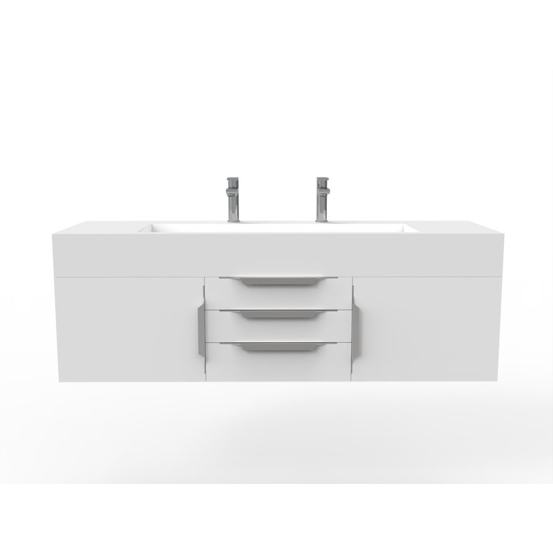 Ensemble de meuble-lavabo simple 60 po Nile, Blanc, Blanc, Chrome