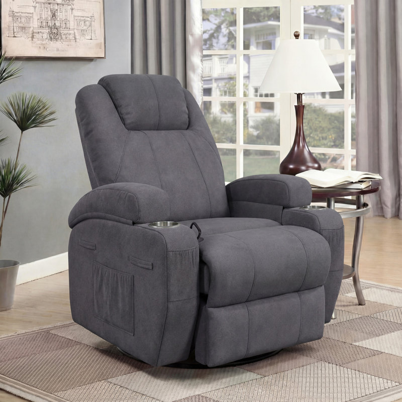 Reclining  Massage Chair with Swivel and Rocking Function, Gray Canvas