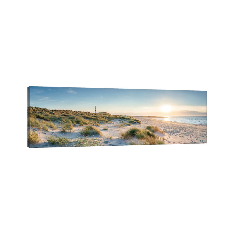 Sylt At Sunset With Lighthouse List Ost, Schleswig-Holstein, Germany by Jan Becke - Wrapped Canvas Panoramic Print