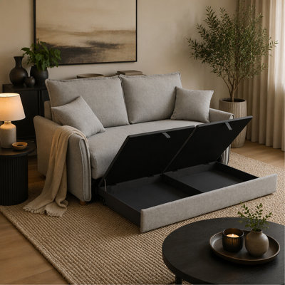 Gray Chenille Sleeper Sectional Sofa w/ Storage & 2 Toss Pillows