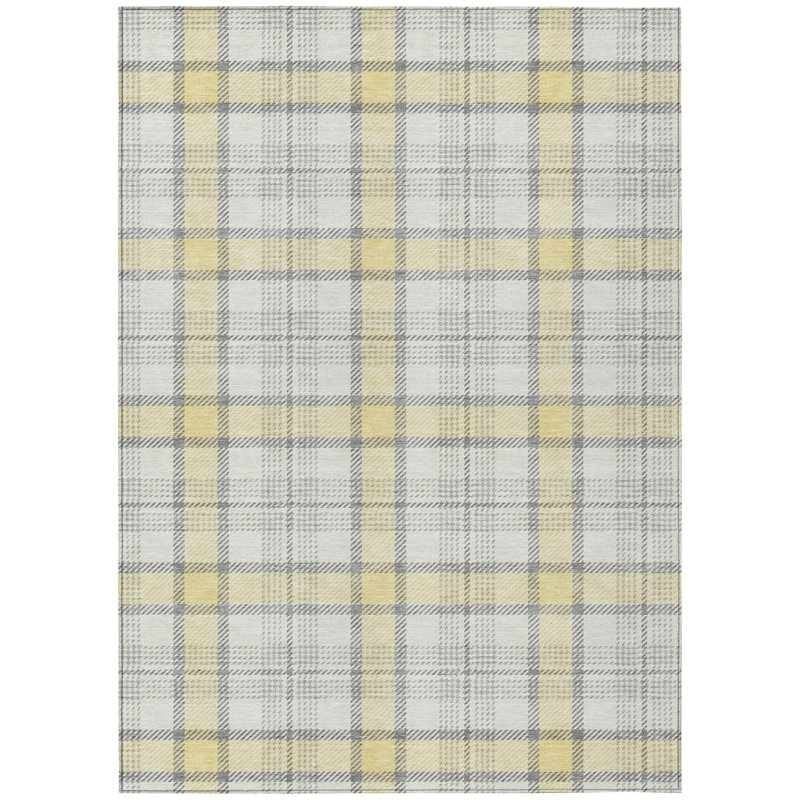 Tapis extérieur lavable à carreaux jaune et gris 10 pi x 14 pi