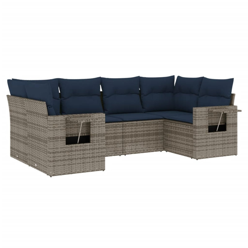 Vidaxl 6 Piece Patio Sofa Set With Cushions Gray Poly Rattan
