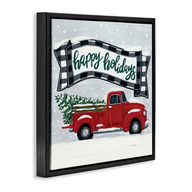 Cadre flottant Happy Holiday Farm Truck & Tree, design par Sara Baker, Cadre flottant noir de jais, H 18 po x l 18 po