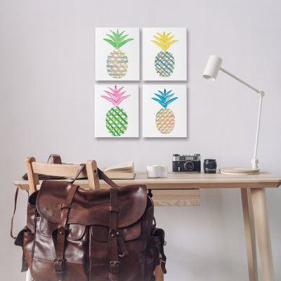 Ensemble de 4 impressions sur toile à motif écossais à motif d'ananas par Julie DeRice