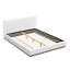 Lit rembourré en tissu élégant avec base en bois massif texturé grain de bois, confort et durabilité combinés-732090284