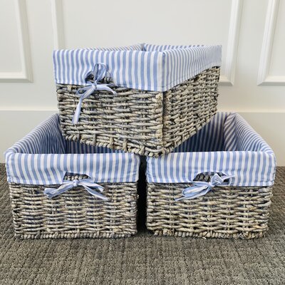 Hand Woven Rectangle Maize Storage Basket - Set Of 3 - Baby Blue Stripes Liner -  Rosecliff Heights, 1CEB18E0578F46F49021F71DD4842357