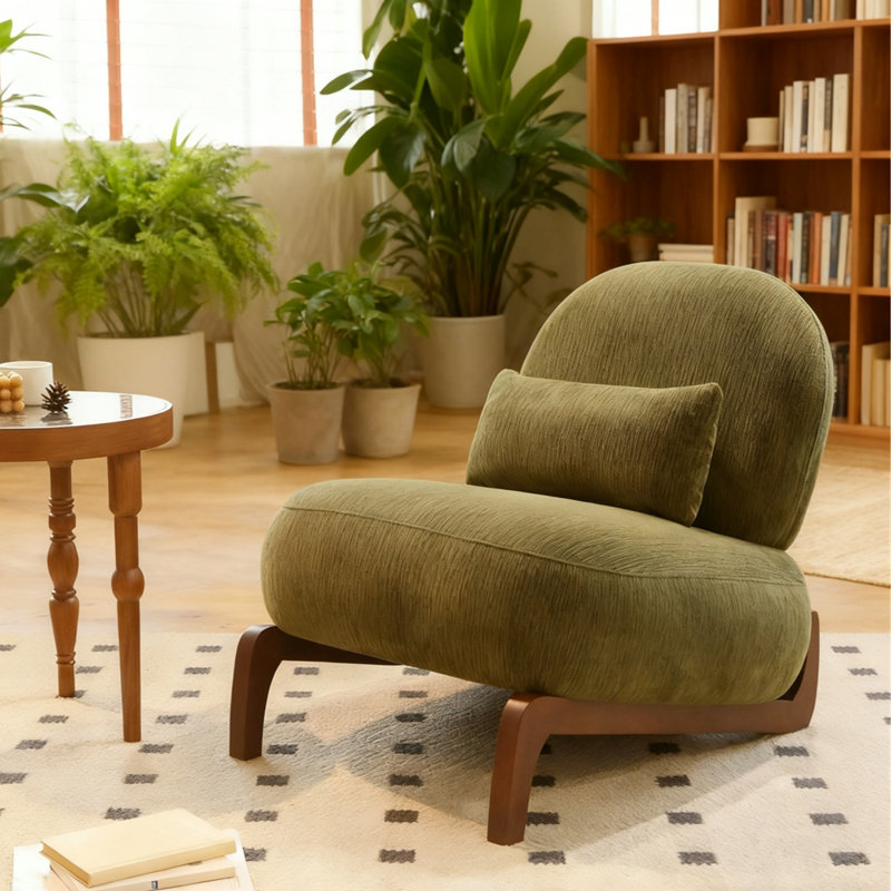 Chaise de salon en velours avec coussin moelleux, Vert